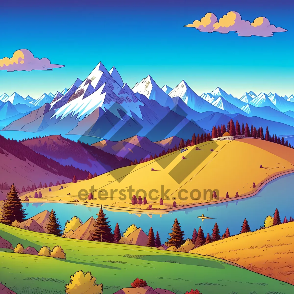 Picture of Idyllic Countryside with Rolling Hills and Clear Skies