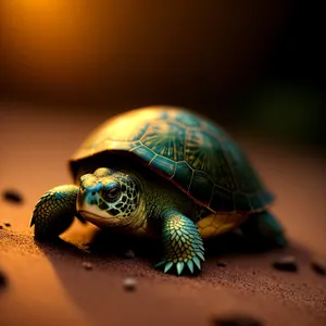 Slow and steady turtle in its shell