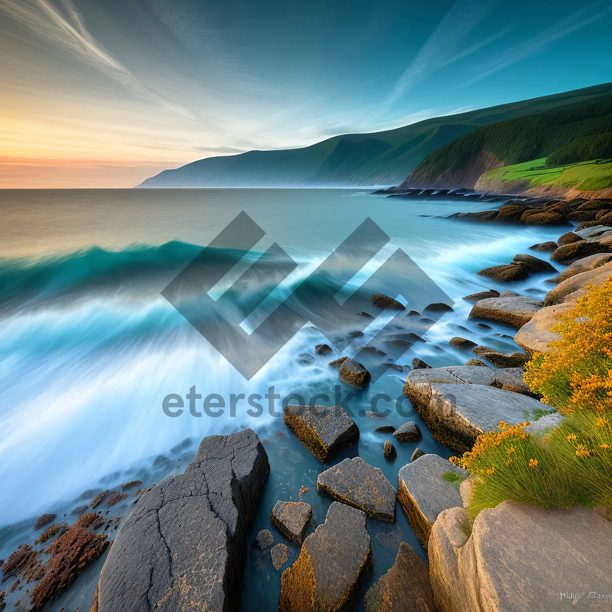 Picture of Golden Horizon: Beach Sunset Scenery