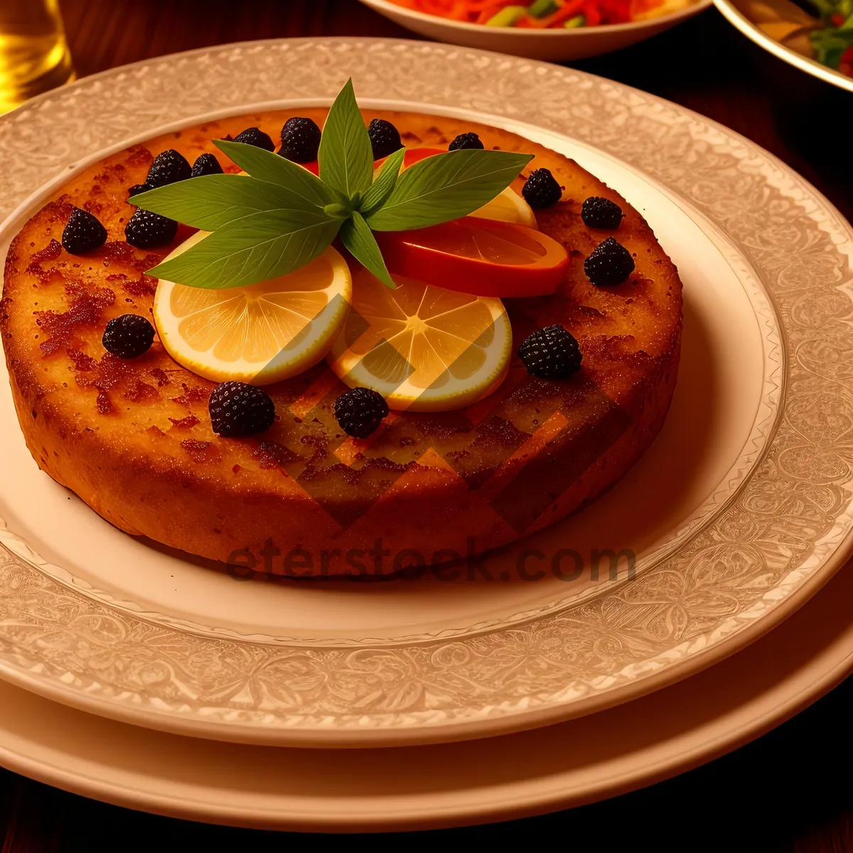 Picture of Delectable Gourmet Breakfast Plate with Fresh Fruit