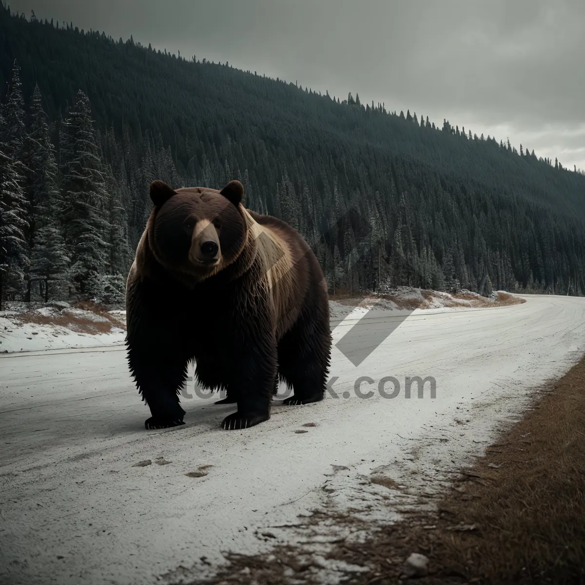 Picture of Majestic Brown Bear Roaming in Wildlife Park