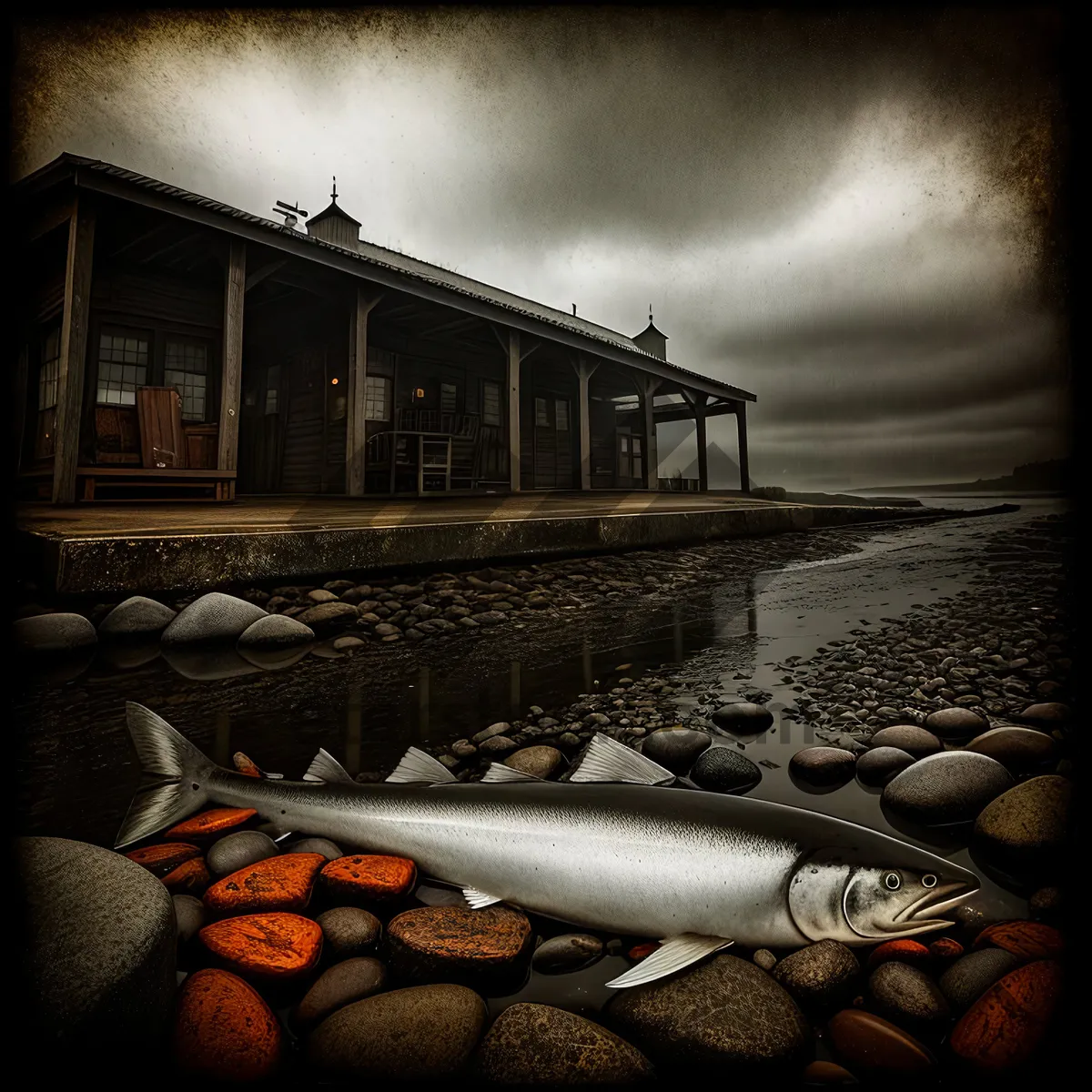 Picture of Tranquil Coastal Landscape with Coho Salmon Fishing