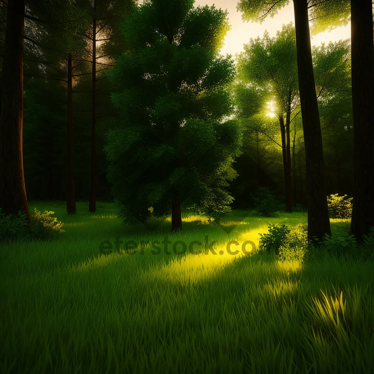 Picture of Serene Forest Landscape with Sprinkler in Park