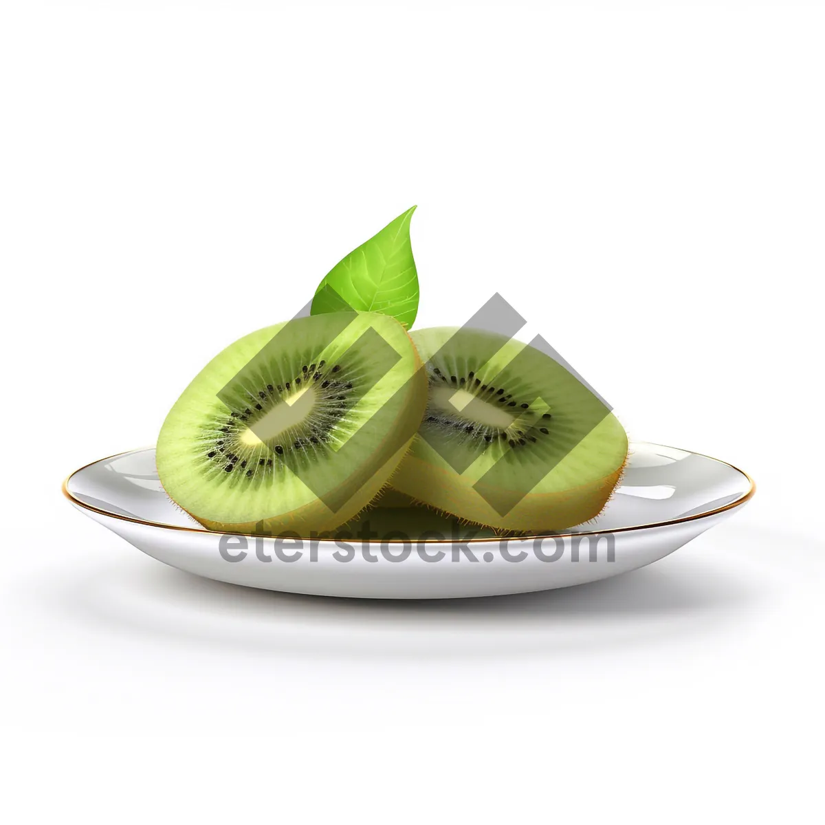 Picture of Fresh Kiwi Slices on Bamboo Plate