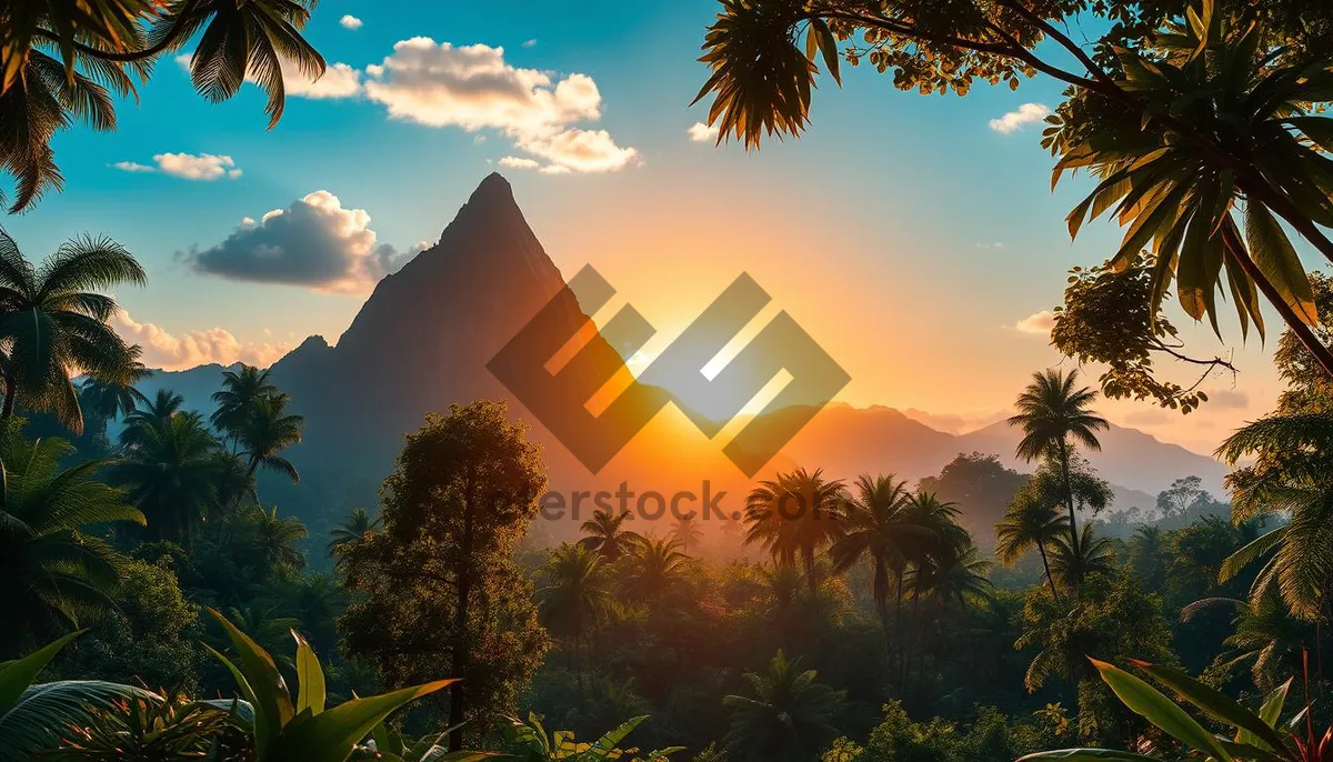 Picture of Tropical Sunset Silhouette Beach Palm Tree Sky
