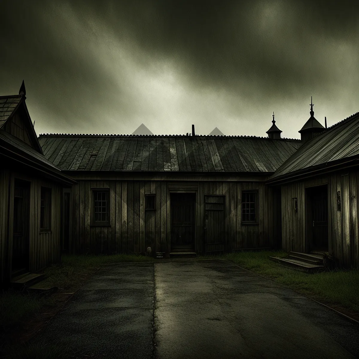 Picture of Old Residential Home with Garage and Tile Roof