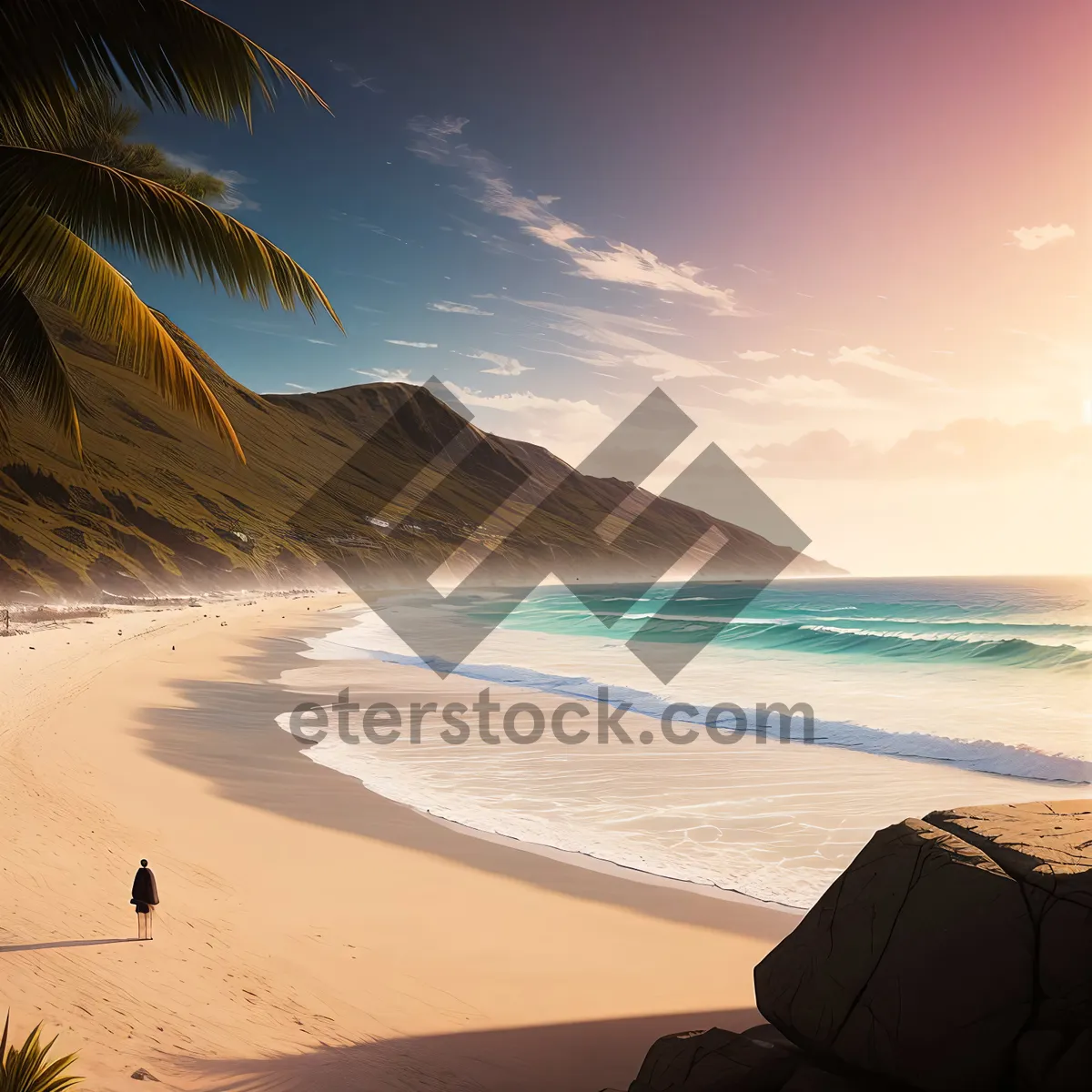 Picture of Exotic Palm Coastline Sunset: An Idyllic Tropical Paradise