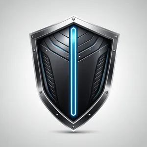 Shiny 3D shield icon symbol graphic design.