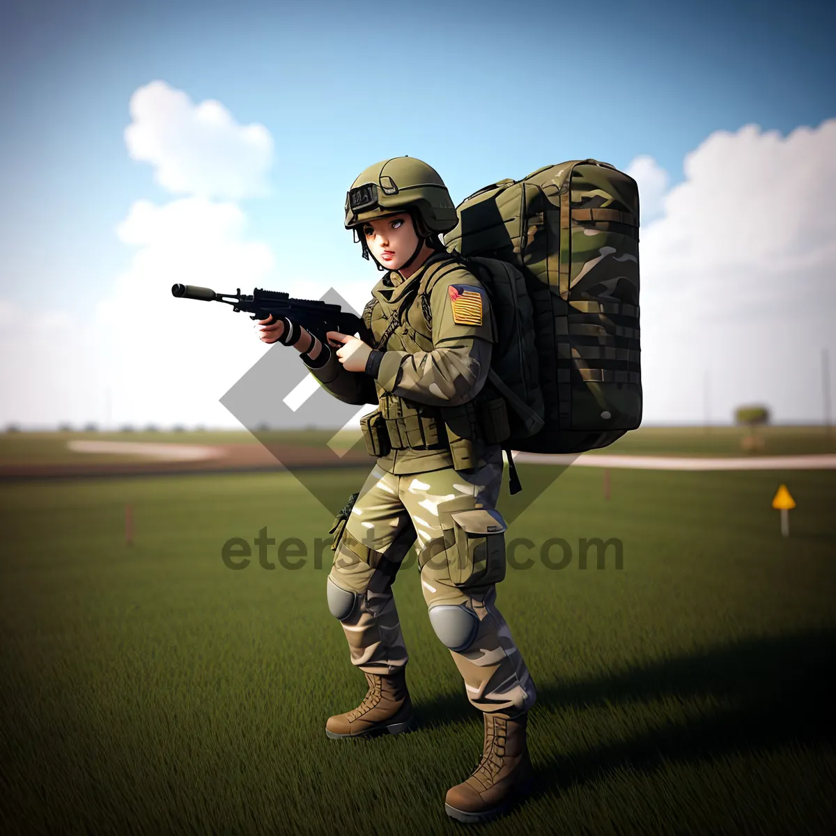 Picture of Active male hockey player with stick and air gun.