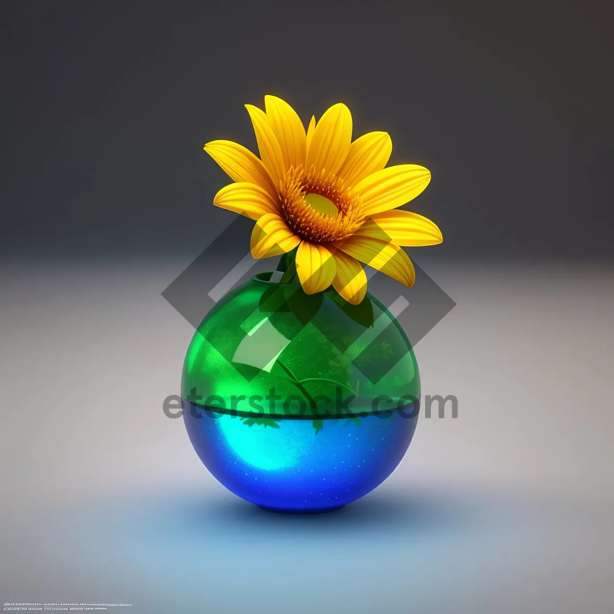 Picture of Bright Yellow Sunflower Blossom in Summer Garden