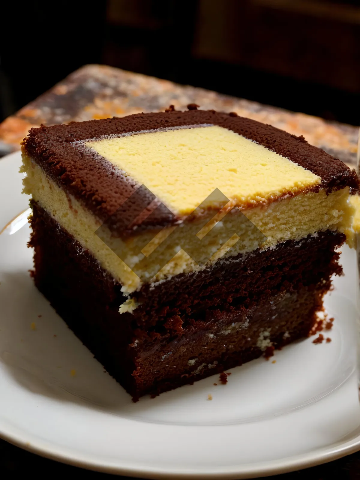 Picture of Delicious Chocolate Pastry Slice with Fresh Fruit and Cream