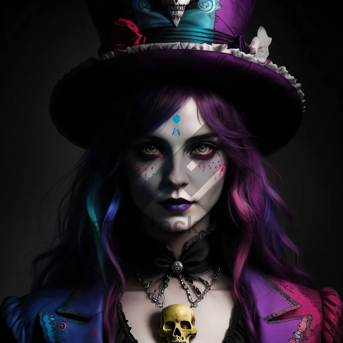 Picture of Fashion model with sexy black costume and elegant hat.