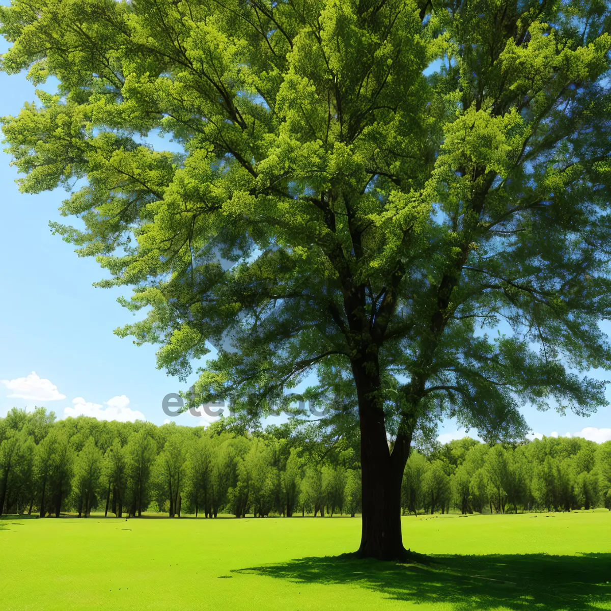 Picture of Serene Summer Landscape with Oak and Linden Trees