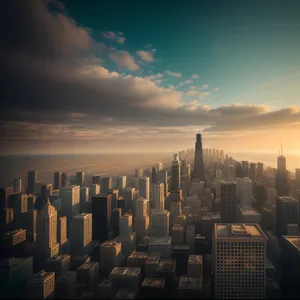 Urban Twilight: Majestic Skyscrapers Reflecting the Setting Sun