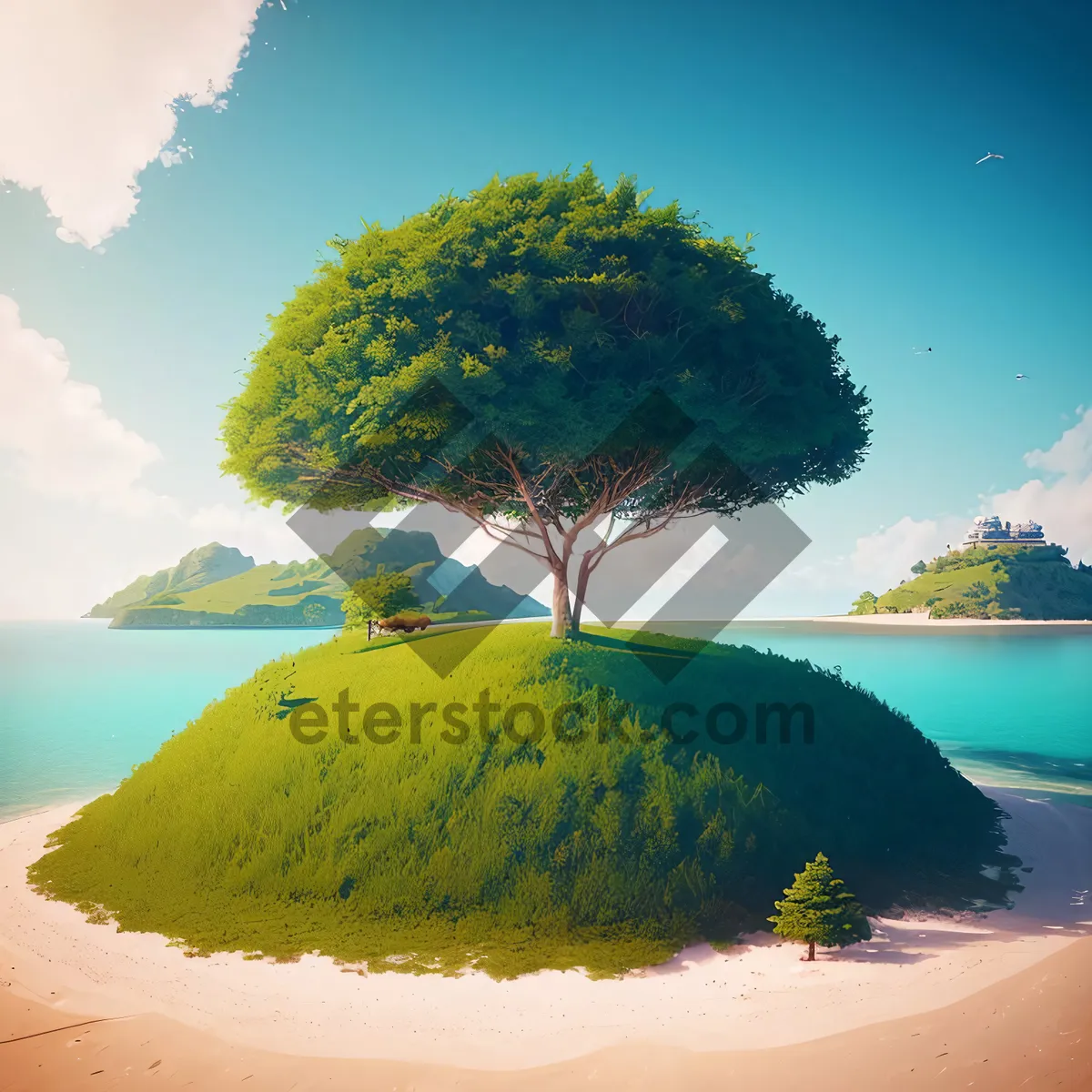 Picture of Tropical paradise beach with turquoise waters and palm trees