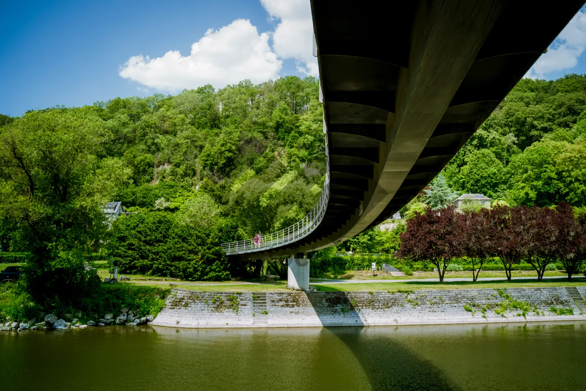 Picture of Summer landscape with bridge over tranquil river