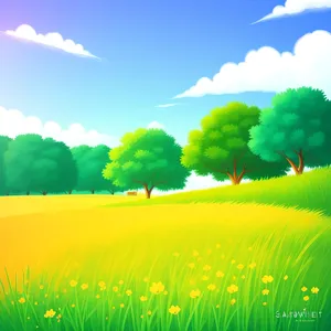 Vibrant Summer Meadow Landscape under Clear Sunny Sky