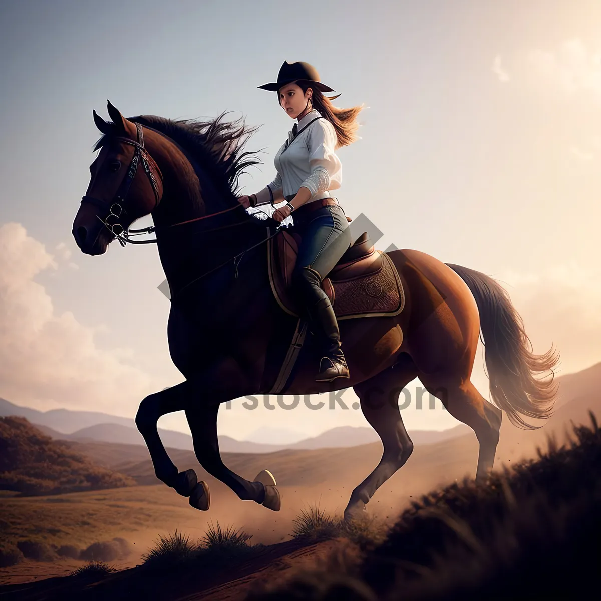 Picture of Sunset Stallion: Equestrian Vaulting Horse in Action