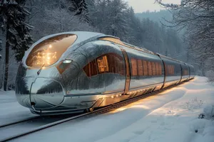 High-Speed Luxury Train on Traffic-Free Road