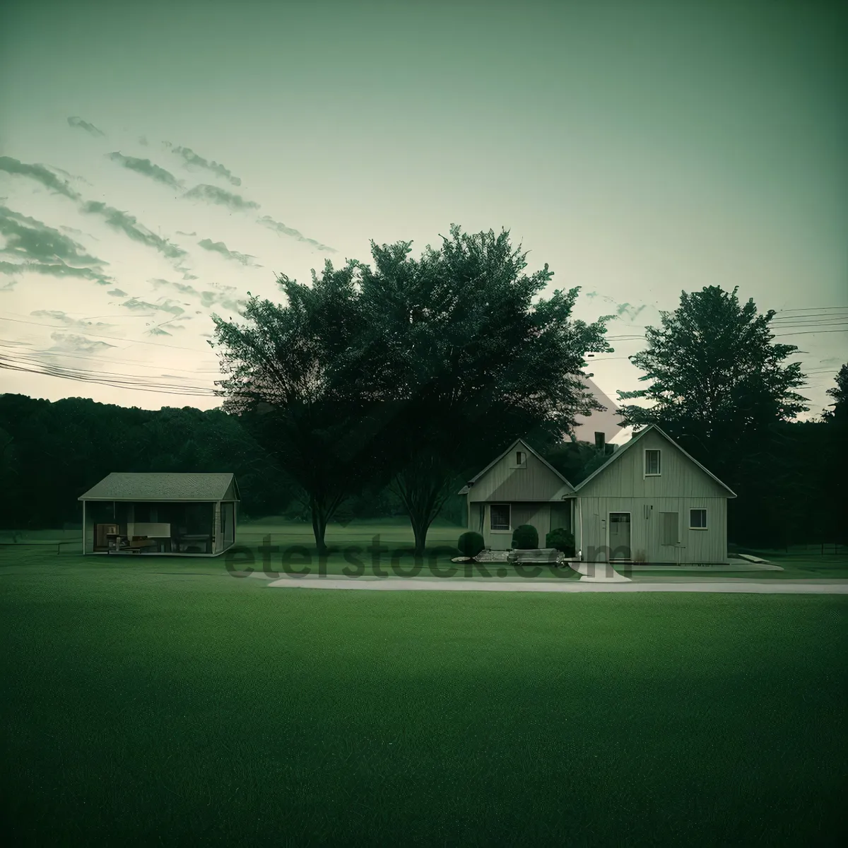 Picture of Rural Home with Skyline and Green Landscape