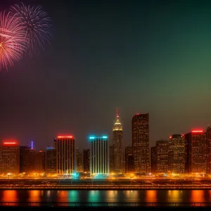 Stunning Urban Skyline Illuminated Along the Waterfront