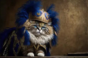 Cute Cat Close-Up with Feathery Boa Mask.