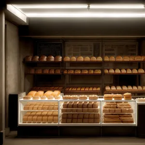 Modern luxury bakery interior with wooden furniture