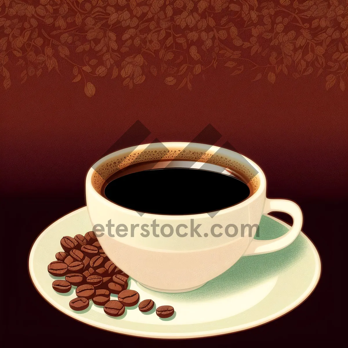 Picture of Black Coffee in Hot Mug on Saucer for Breakfast