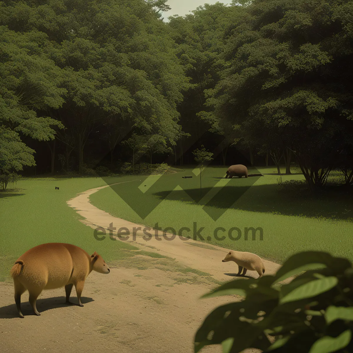 Picture of Rural Farm Meadow with Grazing Swine