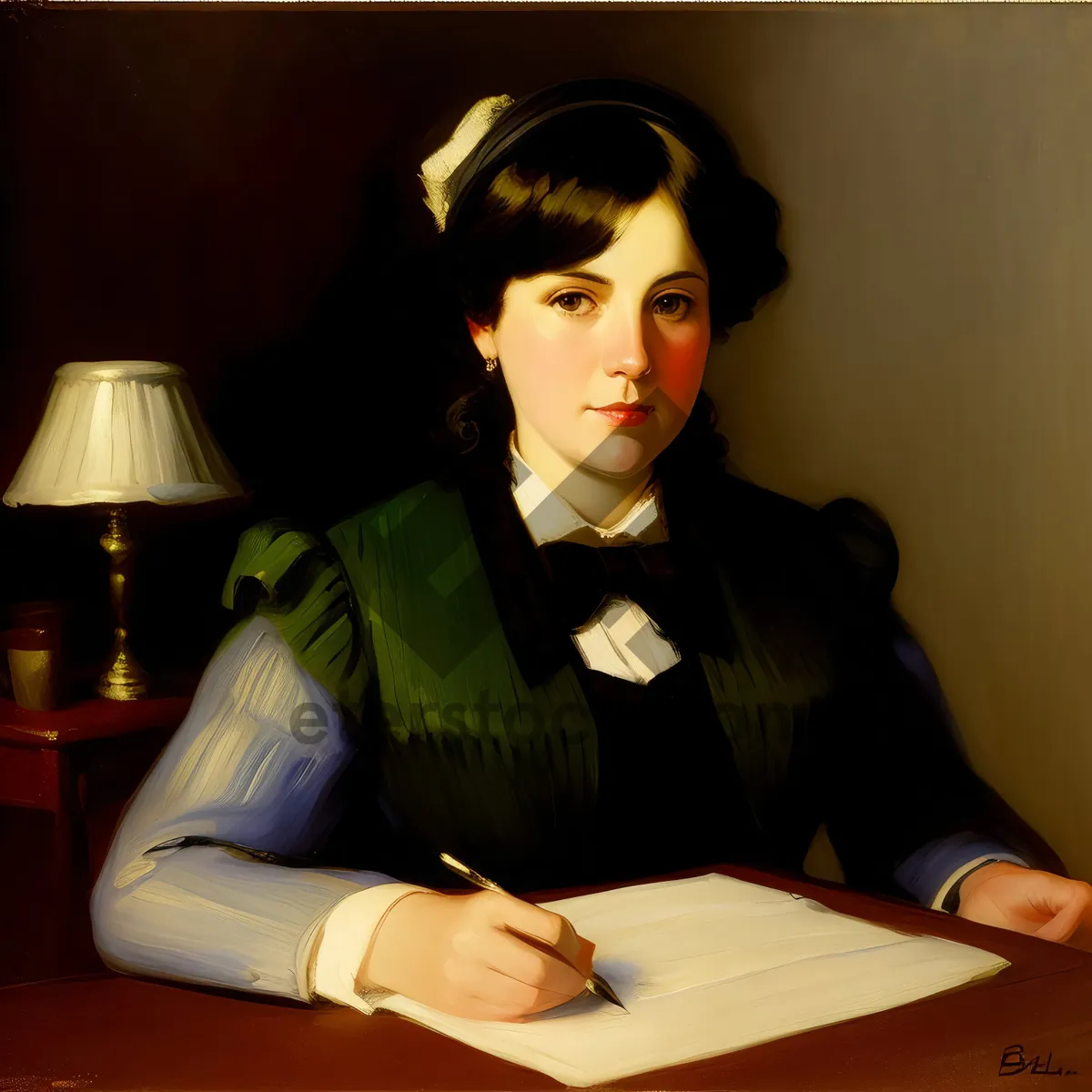 Picture of Professional Businesswoman Working at Desk with Laptop