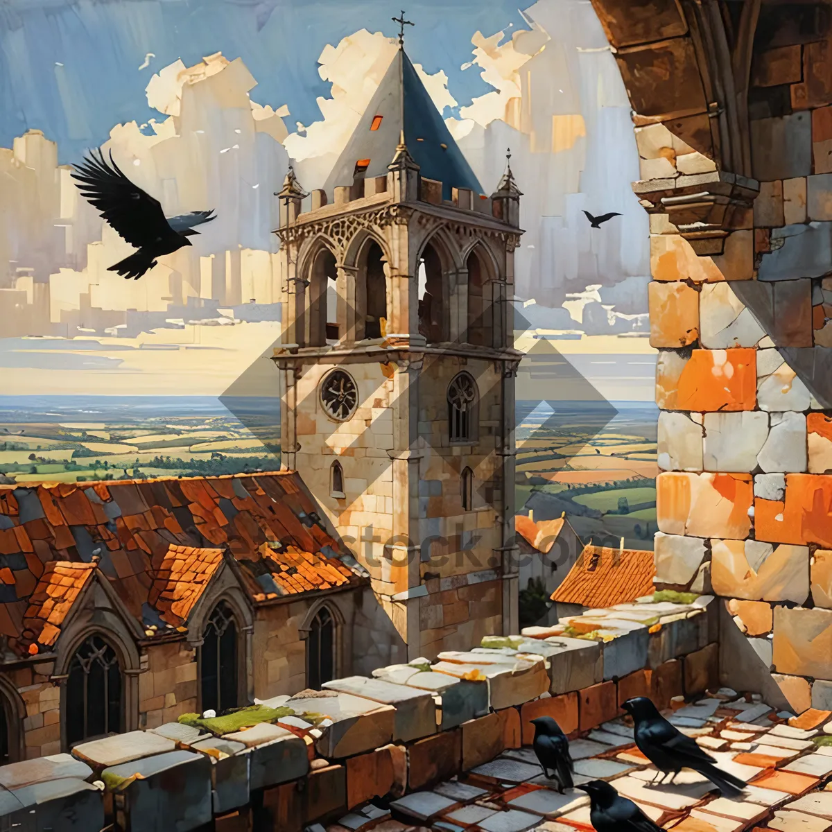 Picture of Historic Cathedral Tower in Old Medieval Town.