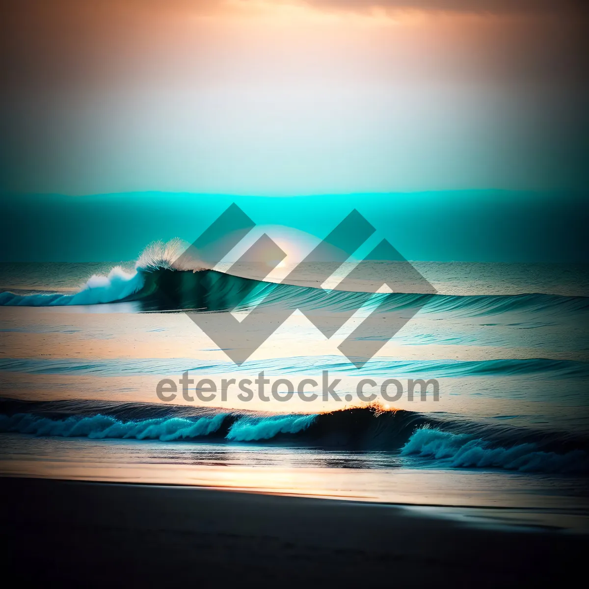 Picture of Breathtaking Sunset Over Serene Ocean Beach