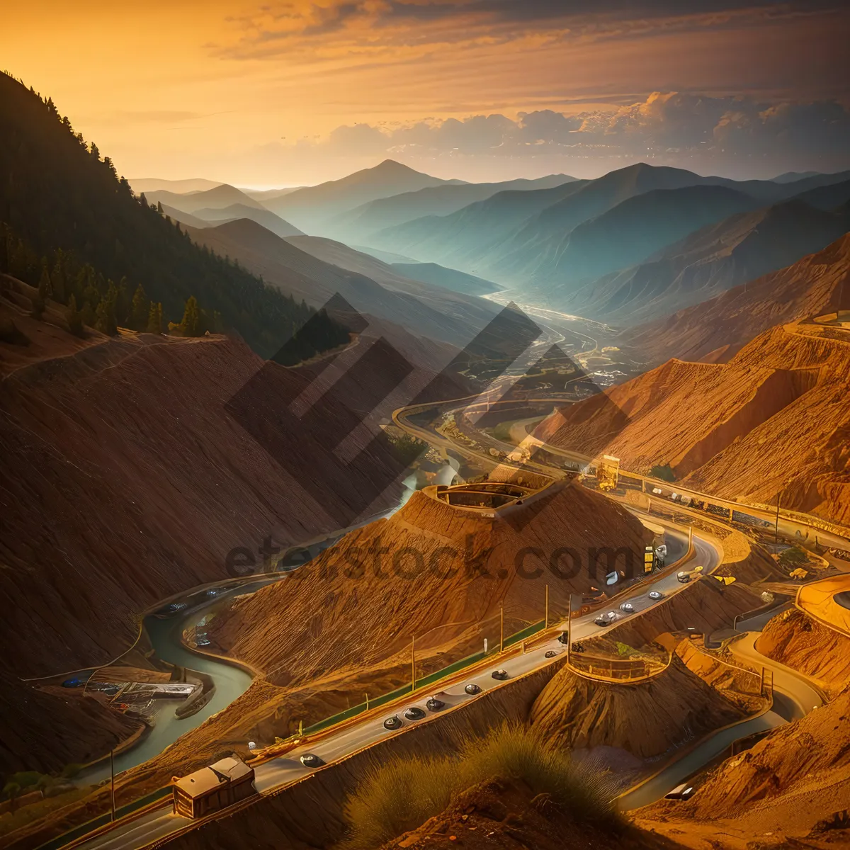 Picture of Majestic Valley Sunset Over Mountainous Canyon