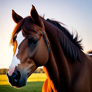 Majestic Sorrel Stallion Grazing in Meadow