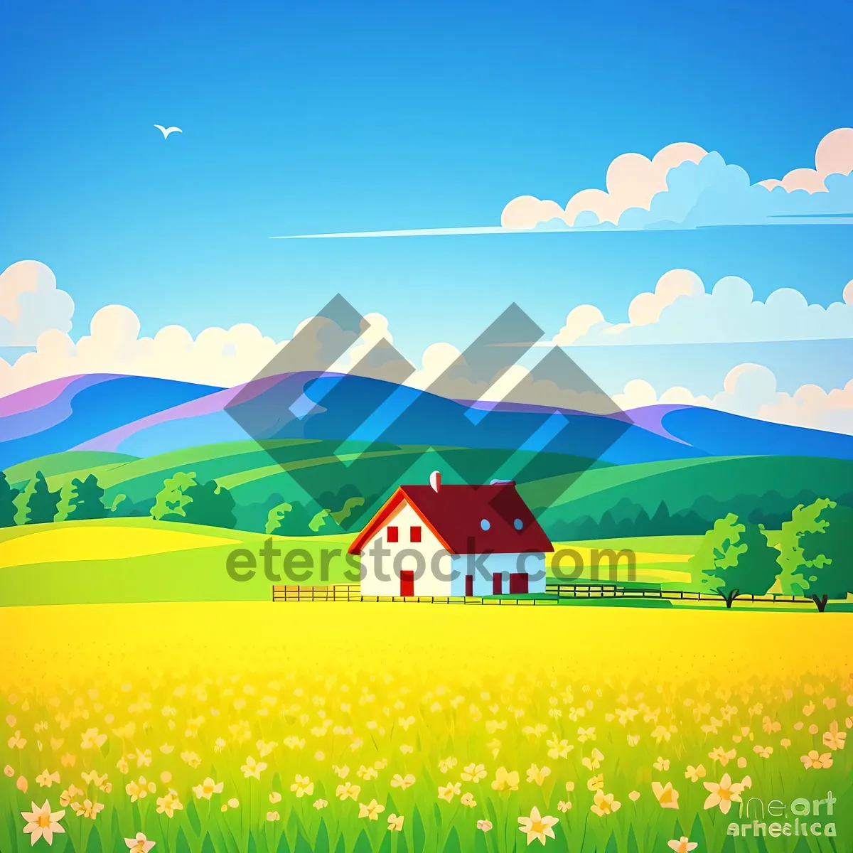 Picture of Vibrant summer meadow under a cloudy sky