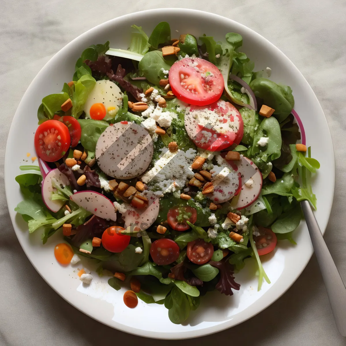 Picture of Healthy Vegetable Salad with Delicious Cheese and Fresh Tomatoes