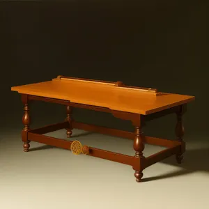 Vintage Wood Footstool with Empty Brown Chair