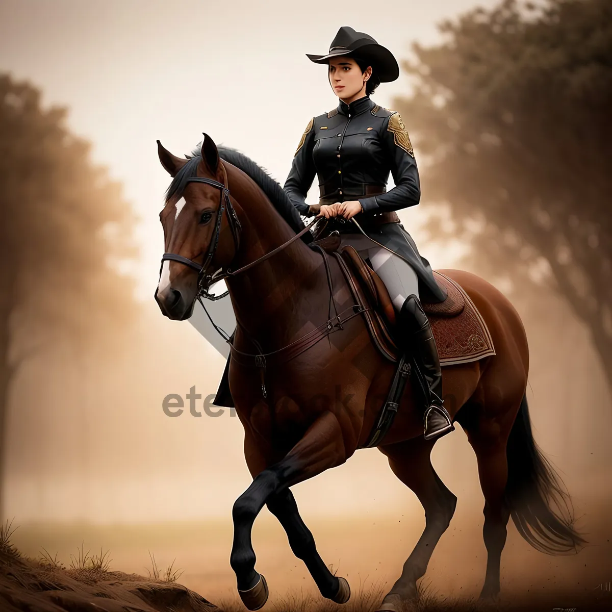 Picture of Brown Stallion in Sidesaddle Equestrian Sport