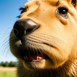 Regal Feline: Lion King and Golden Retriever Enchant
