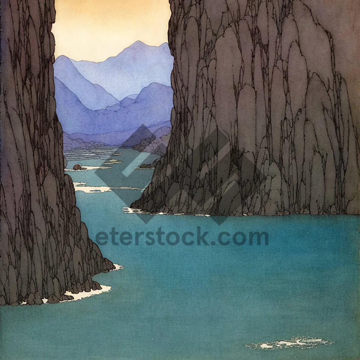 Picture of Serene Coastal Cave with Majestic Island View