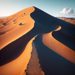 Sunset over Moroccan Desert Dunes: Majestic Orange Sky