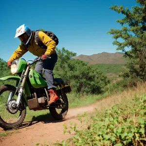 Thrilling Mountain Bike Race: Champion Biker Speeding through Adventure