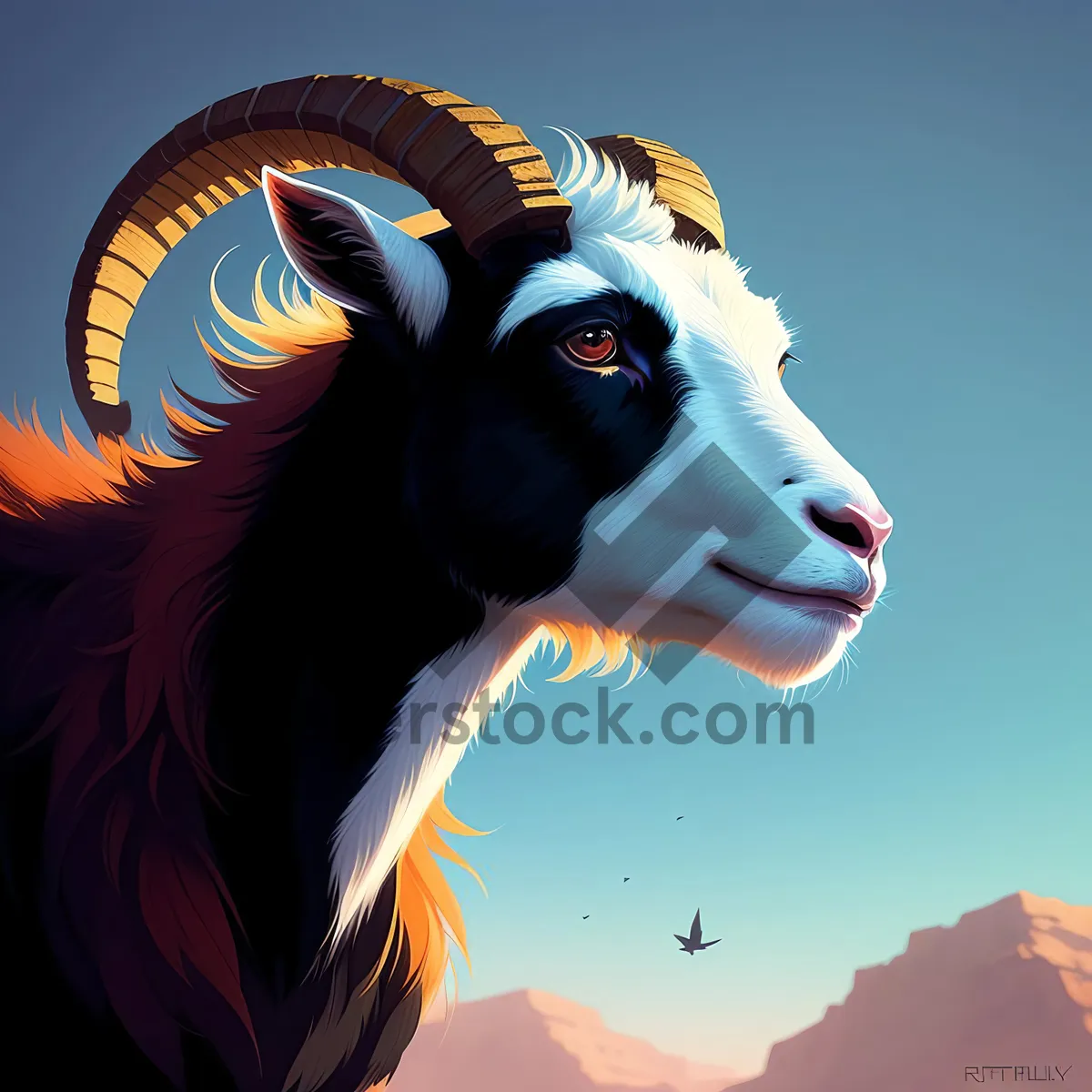 Picture of Fluffy Ram in Peaceful Pasture