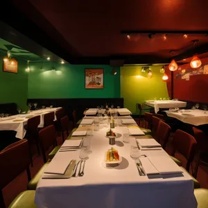 Modern interior design of luxury restaurant with empty chairs