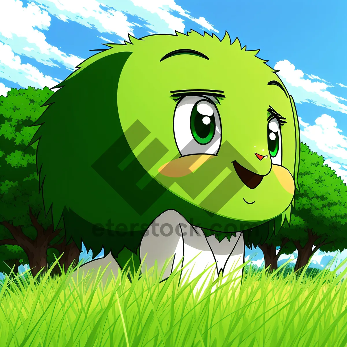 Picture of Colorful Cartoon Planet on Grass Background