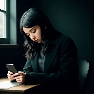 Smiling Businesswoman Working on Laptop at Office