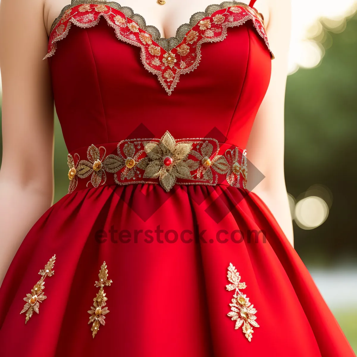 Picture of Stunning Brunette Model in Elegant Satin Dress