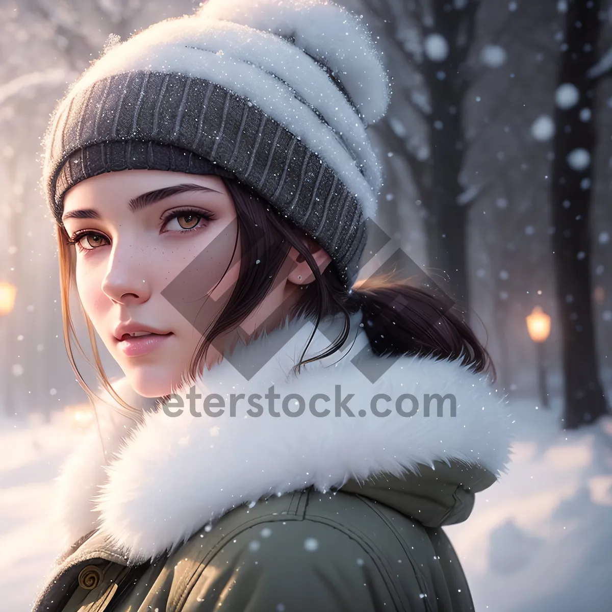 Picture of Winter Bliss: Joyful Smiling Adult in Cute Hat and Scarf