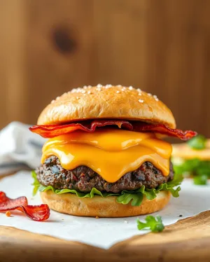 Cheeseburger with Grilled Beef and Fresh Salad