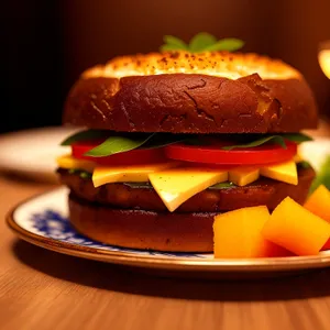 Delicious Gourmet Cheeseburger on Sesame Bun